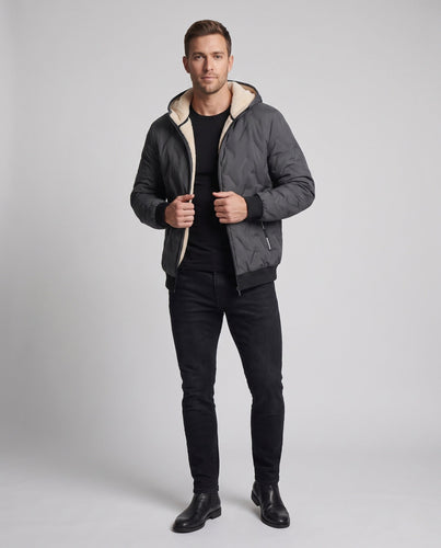 Herren Kapuzen‑Wattierte Thermo‑Bomberjacke mit Teddyfutter und winddichter Außenlage Echoarchiv
