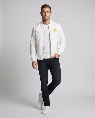 Herren Leichte Bomberjacke mit goldbesticktem Emblem und Reißverschlusstaschen Echoarchiv