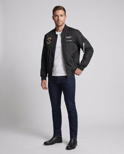 Herren Leichte Flieger-Bomberjacke mit Patch-Details, Ärmeltasche und wasserabweisender Nylonoberfläche Echoarchiv