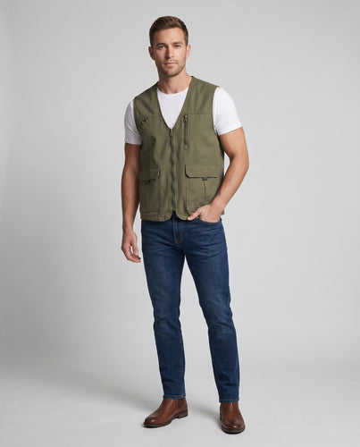 Herren Leichte Outdoor-Utilityweste aus robustem Canvas mit Mesh‑Futter und Multifunktions‑Taschen Echoarchiv