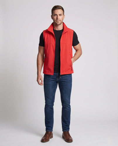Herren Ultraleichte Atmungsaktive Softshell-Weste mit Mesh-Innenfutter, hohem Stehkragen und Reißverschlusstaschen Echoarchiv