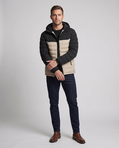 Herren Ultraleichte Steppjacke mit Kapuze, Thermopanelen und Reißverschlusstaschen Echoarchiv
