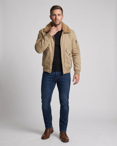 Herren Canvas-Aviatorjacke mit Sherpa-Kragen und Teddyfleece-Innenfutter Echoarchiv