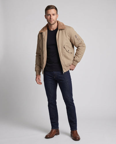 Herren Canvas-Pilotblouson mit durchgehendem Teddyfutter, Utility-Ärmeltasche und geripptem Saum Echoarchiv