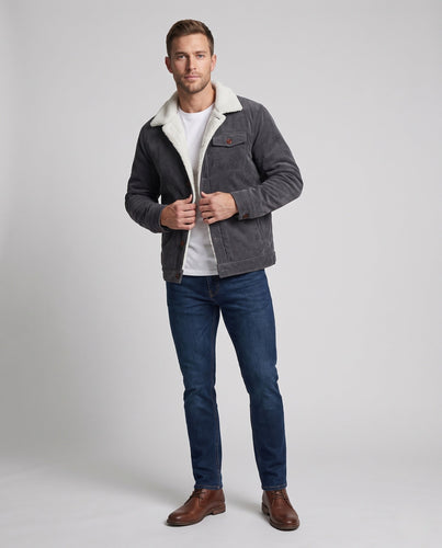 Herren Cord-Workerblouson mit wärmender Sherpa-Innenfütterung und Hemdkragen Echoarchiv