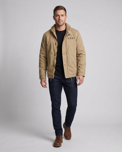 Herren Kapuzen-Canvasjacke mit Teddyfleece-Innenfutter und Kordzugsaum Echoarchiv