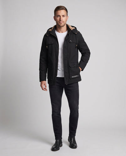 Herren Kapuzen-Fieldparka mit Teddyfutter, Canvas-Optik und Multifunktionstaschen Echoarchiv