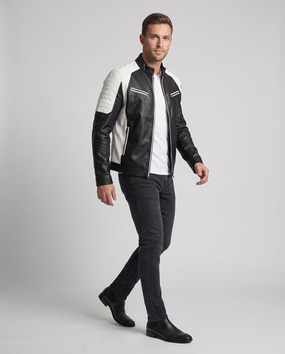 Herren Kunstleder‑Motojacke mit wärmender Teddyfutter, Kontrastpaneelen und Stehkragen Echoarchiv