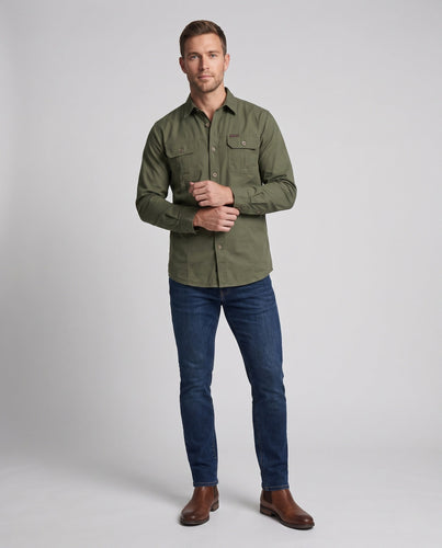 Herren leichtes Canvas-Overshirt im Utility-Worker-Look mit Pattentaschen Echoarchiv