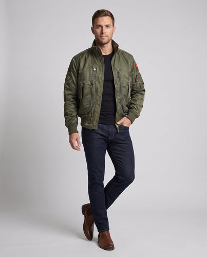 Herren Pilot-Bomberjacke im Utility-Look mit vertikalen Frontreißverschlusstaschen Echoarchiv