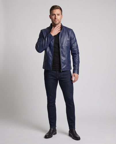 Herren schlanke Kunstleder-Blousonjacke mit Stehkragen und thermogefütterter Innenseite Echoarchiv