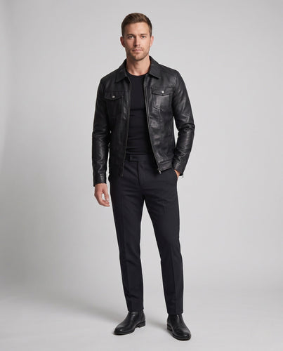 Herren Slim-Fit Kunstlederjacke mit Thermofutter und Brustpattentaschen Echoarchiv