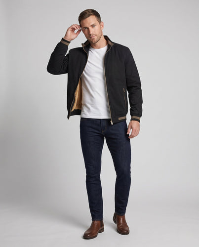 Herren Teddygefütterter Canvas-Bomber mit Stehkragen, Rippbündchen und Sherpa-Innenlage Echoarchiv