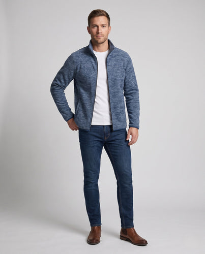 Herren thermisch gefütterte melierte Fleece‑Stehkragenjacke mit durchgehendem Reißverschluss Echoarchiv