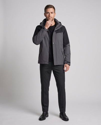 Herren Zwei-in-eins Winterjacke mit abnehmbarer Kapuze und gesteppter Daunen-Innenjacke Echoarchiv