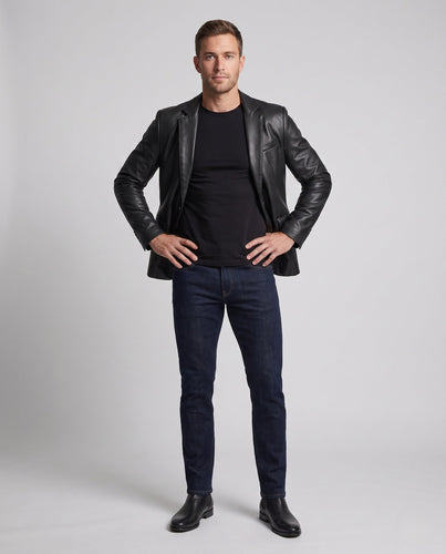 Herren elegantes Kunstleder Sakko im Blazer-Cut mit schmaler Silhouette Echoarchiv