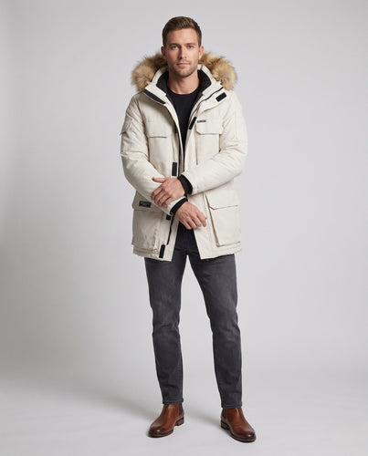 Herren Isolierter Expedition-Parka mit abnehmbarer Kunstfellkapuze und winddichter Membran Echoarchiv