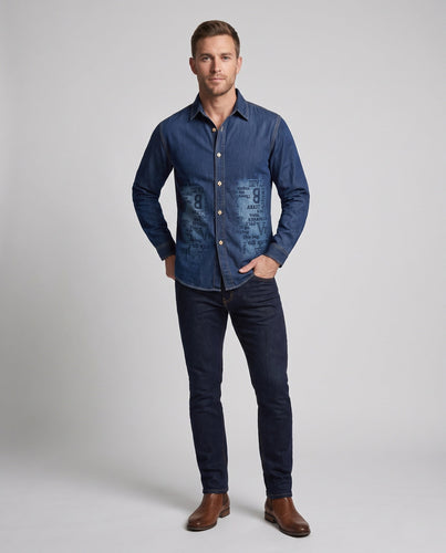 Herren Jeanshemd mit Print-Akzenten und vintage Waschung Echoarchiv