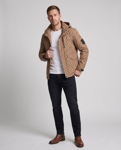 Herren Kapuzen-Fieldjacke mit Allover-Monogramm, wasserabweisender Shell und Multifunktionstaschen Echoarchiv