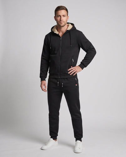 Herren Komfort-Trackset mit Teddyfutter, Kapuzen-Zipjacke und konisch geschnittener Jogginghose Echoarchiv