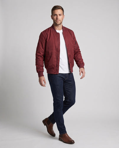 Herren kurz geschnittene Nylon‑Bomberjacke mit Utility‑Ärmeltasche und geripptem Bund Echoarchiv