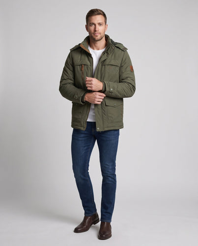 Herren kurz geschnittener Fieldparka mit gesteppter Thermofütterung und Teddykragen Echoarchiv