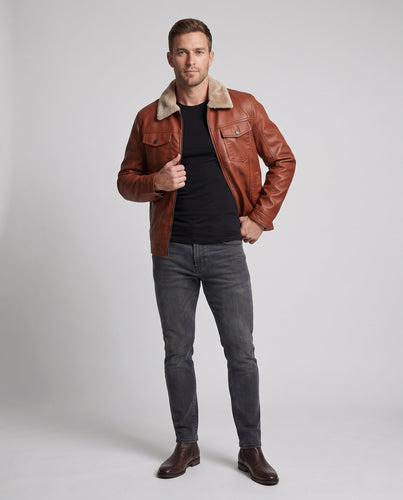 Herren Lederjacke im Pilotenstil mit Sherpa‑Kragen Echoarchiv