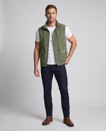 Herren leichte technische Outdoor-Utility-Weste mit Mesh-Innenfutter und hohem Stehkragen Echoarchiv