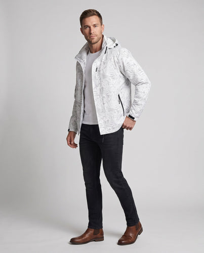 Herren Leichte wasserabweisende Kapuzen-Fieldjacke mit Allover‑Print und Reißverschlusstaschen Echoarchiv