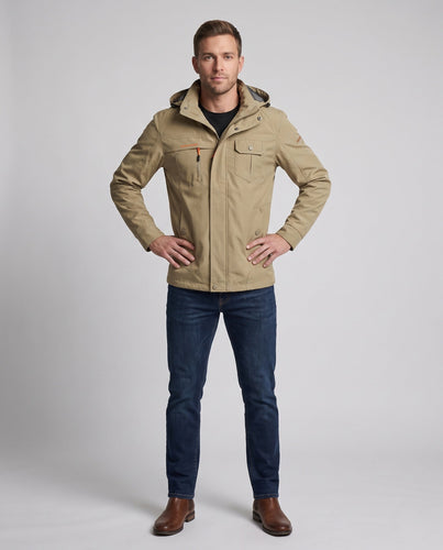 Herren leichte wasserabweisende Softshell-Outdoorjacke mit Kapuze und Multifunktionstaschen Echoarchiv