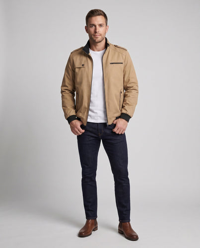 Herren Leichter Utility-Fieldblouson im Pilotenstil mit Rippbund und Schulterpatten Echoarchiv
