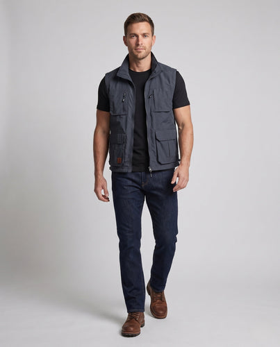 Herren Multifunktionale Outdoor-Utilityweste mit Mesh-Innenfutter, hohem Kragen und Mehrfachtaschen Echoarchiv