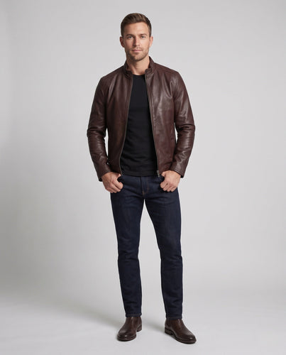 Herren Slim-Fit Kunstlederblouson mit thermo-Teddyfutter und verdecktem Zweiwege-Reißverschluss Echoarchiv