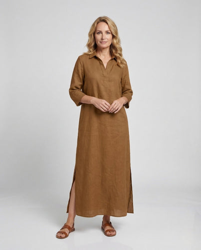Damen Maxikleid Leinen Sommer