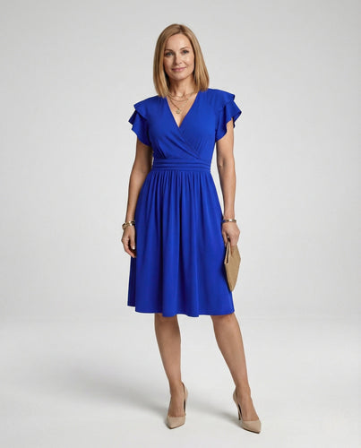 Damen Midikleid A-Linie mit Flügelärmeln
