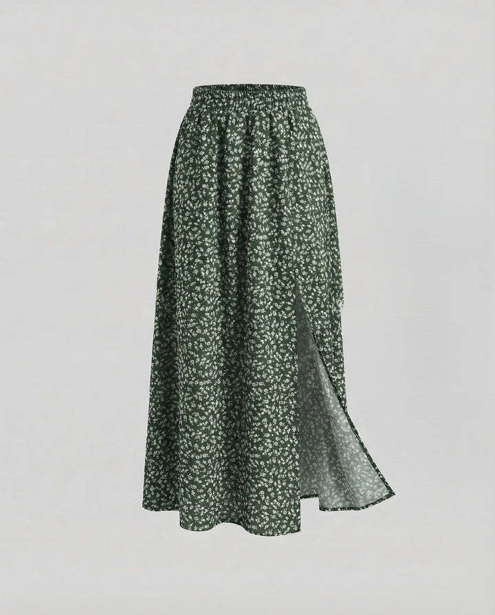 Maxirock Damen Blumenprint Schlitz