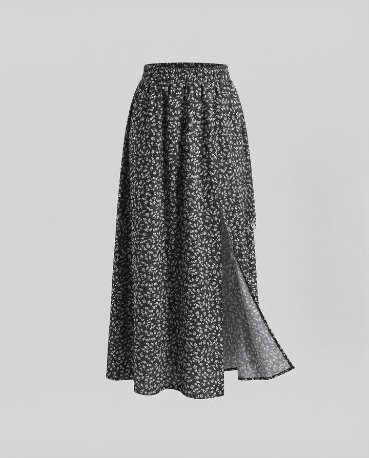 Maxirock Damen Blumenprint Schlitz