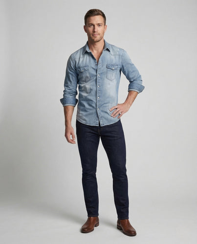 Herren Stretch Western Denim Hemd mit Kontrastnähten – Arvello