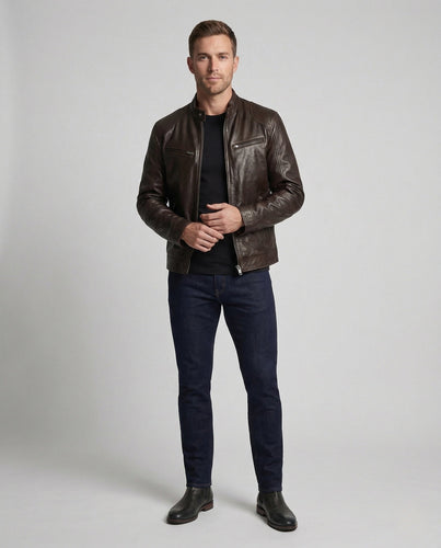 Herren Leder Bikerjacke Kalbsleder