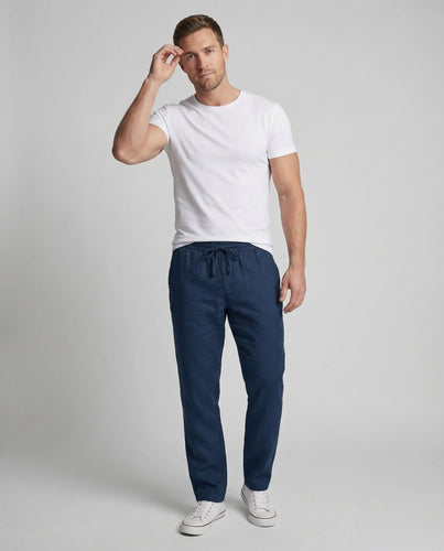 Herren Leinenhose Tunnelzug Gerade
