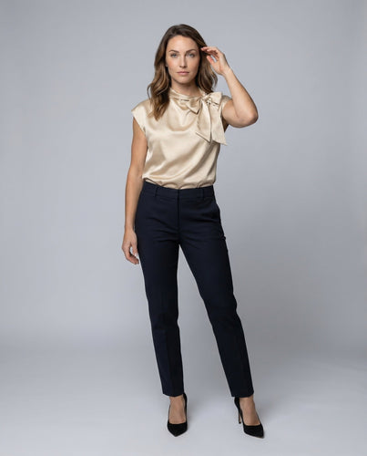 Damen Satin Top Schleifenkragen