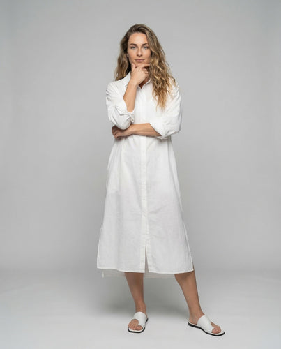 Damen Oversize-Midi-Hemdblusenkleid Seitenschlitz