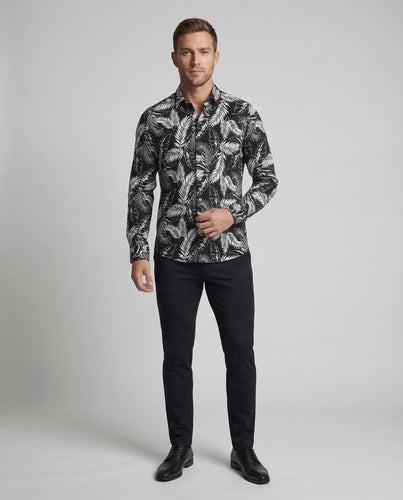 Herren Langarmhemd Tropischer Blattprint