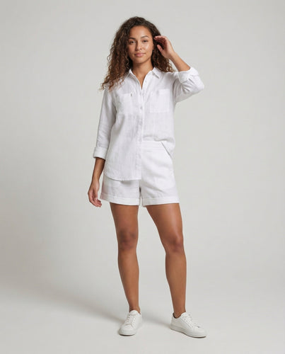 Damen Leinen-Zweiteiler Hochgeschnittene Shorts