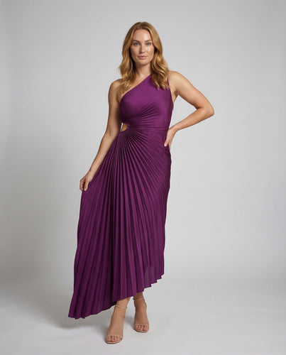 Damen Ein-Schulter-PlisseEchoarchivbendkleid Taillenausschnitt