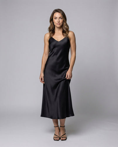 Damen Satin-Maxikleid Schmeichelnder V-Ausschnitt