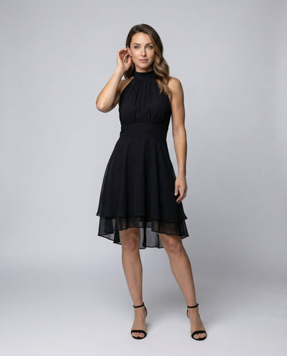 Damen Chiffon-Cocktailkleid mit Volant-Saum