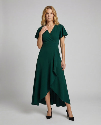 Damen Maxikleid in Wickeloptik mit Volantärmeln