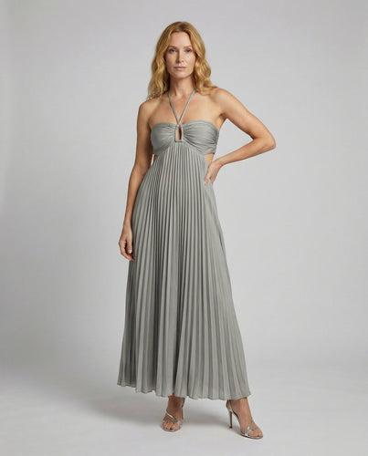 Damen plissiertes bodenlanges Maxikleid mit Cut-outs