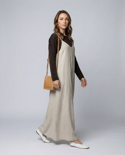 Damen fließendes Slipkleid in Leinenoptik